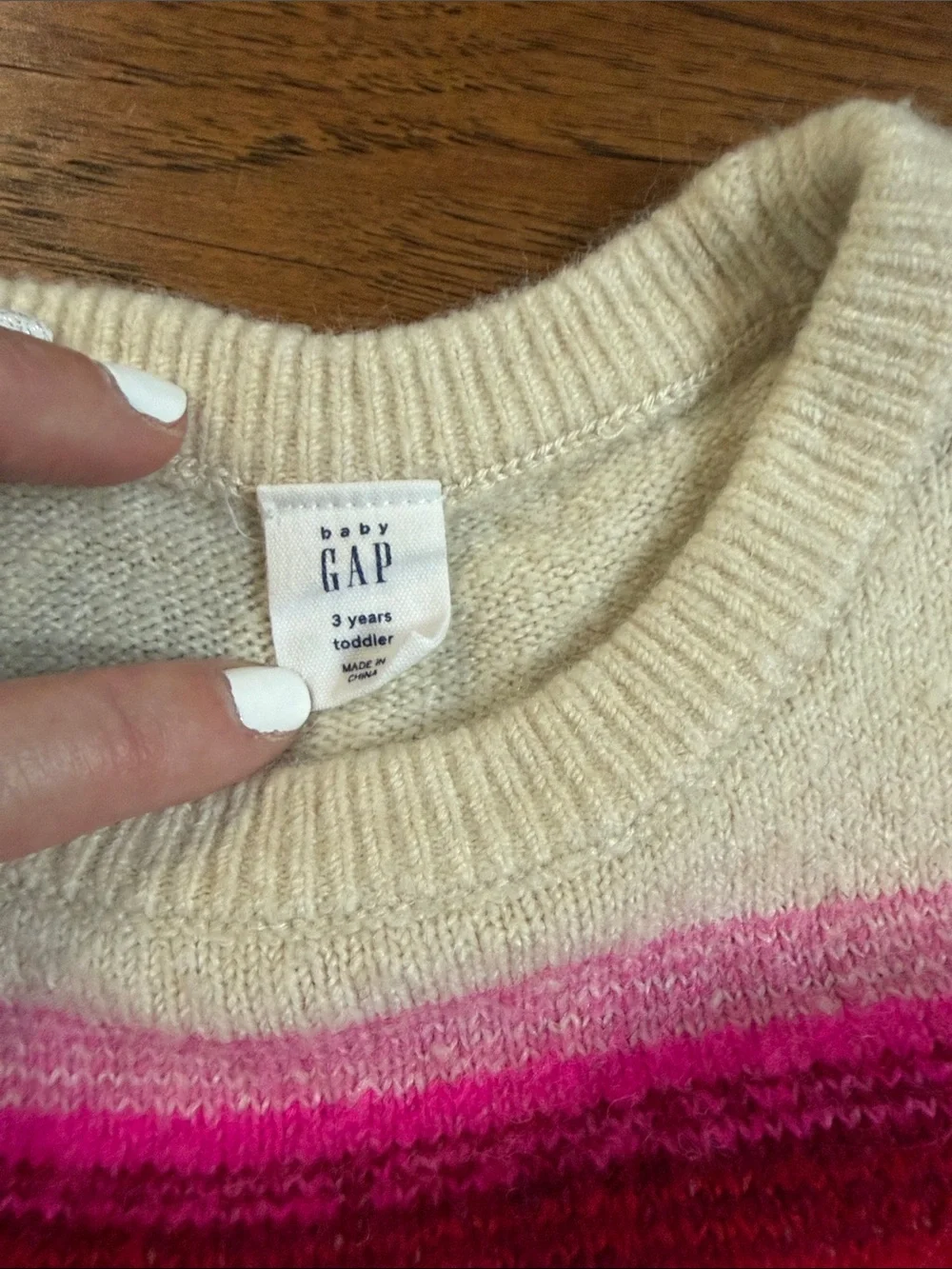 GAP Cream Sweater with Pink and Red Stripes